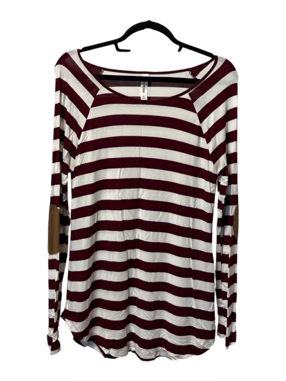 Zenana Premium Striped Long-Sleeve Scoop Neck Top with Elbow Patches